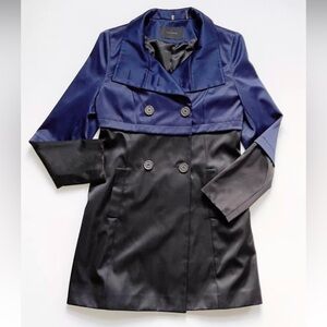 TAHARI Anya Blue / Black Colorblock Satin Women’s Water Resistant Coat (XS)